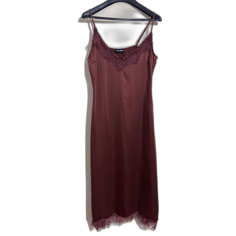 Steve Madden Women's Lace Trim Slip Dress Chocolate Brown size M Feminine Party